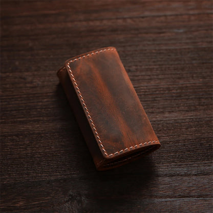 Leather Key Holder Card Case – Handmade Vintage Men's Keychain Wallet
