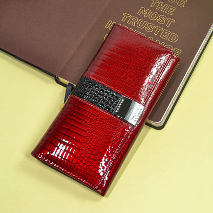 Alligator Patent Leather Long Wallet for Women – Multifunctional Clutch Purse