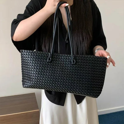 Woven PU Leather Tote Bag – Women's Slouchy Hobo Satchel