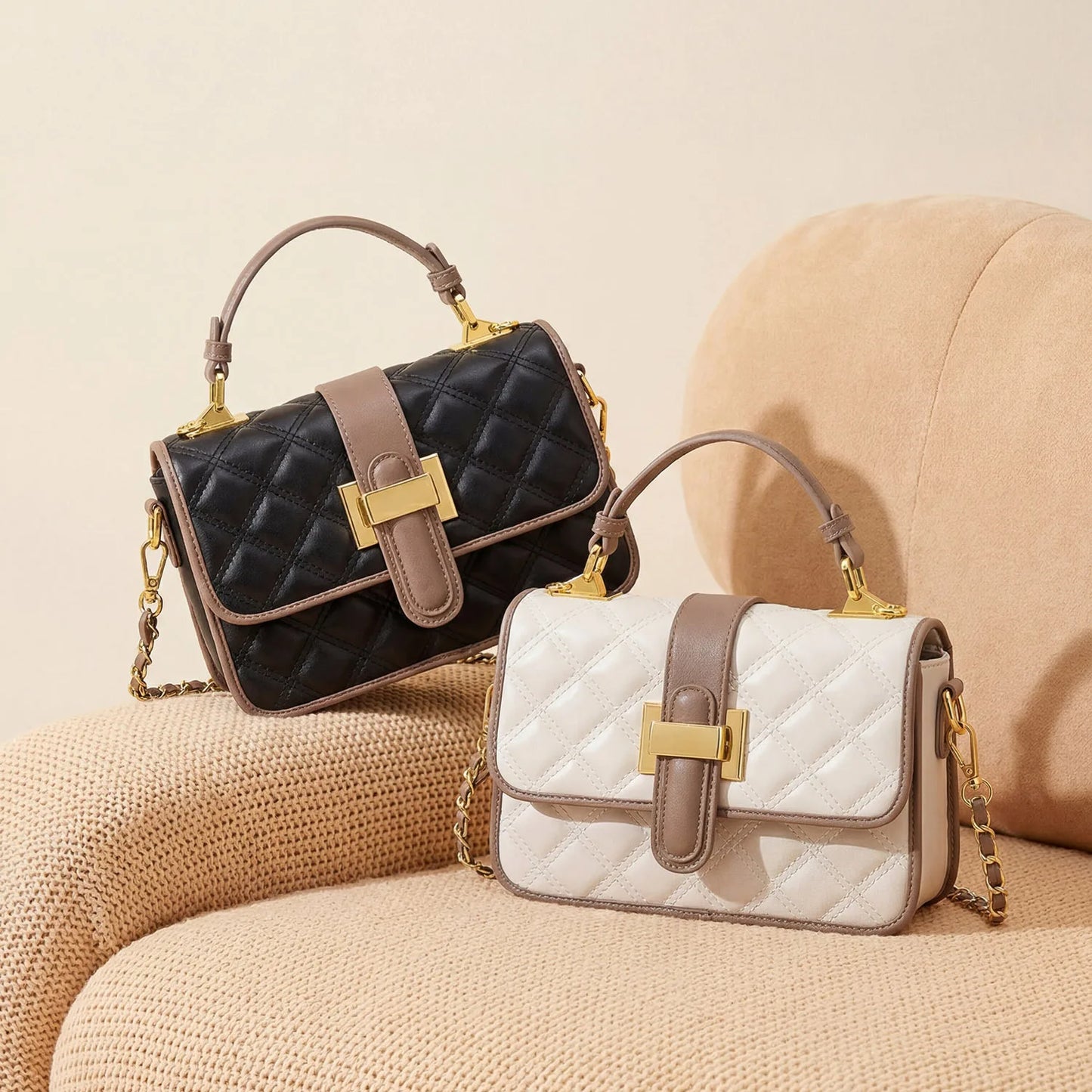 Quilted Leather Crossbody Bag – Women's Color Block Shoulder Bag