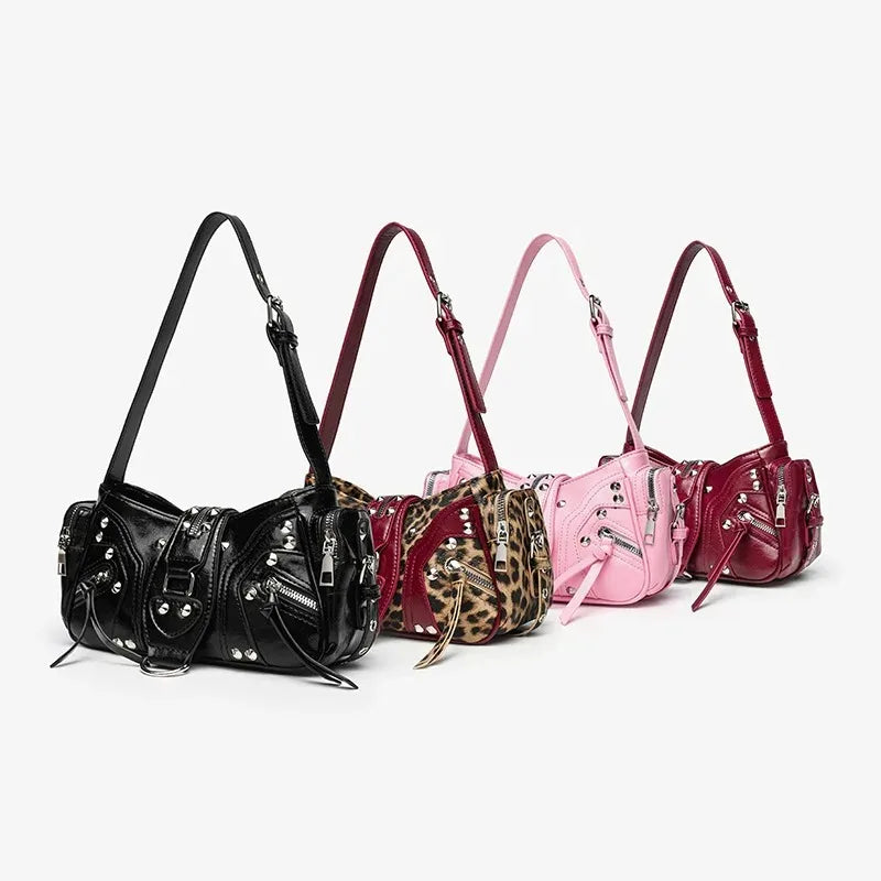 Women's Luxury Rivet Leather Handbag – Vintage Oil Wax PU Purse