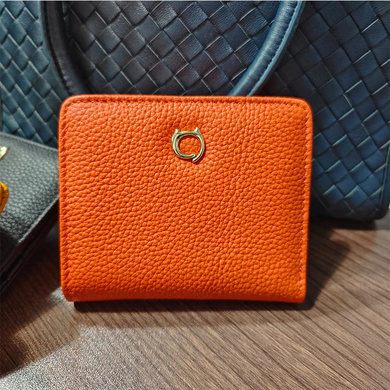 Genuine Leather Cat Charm Short Wallet for Women