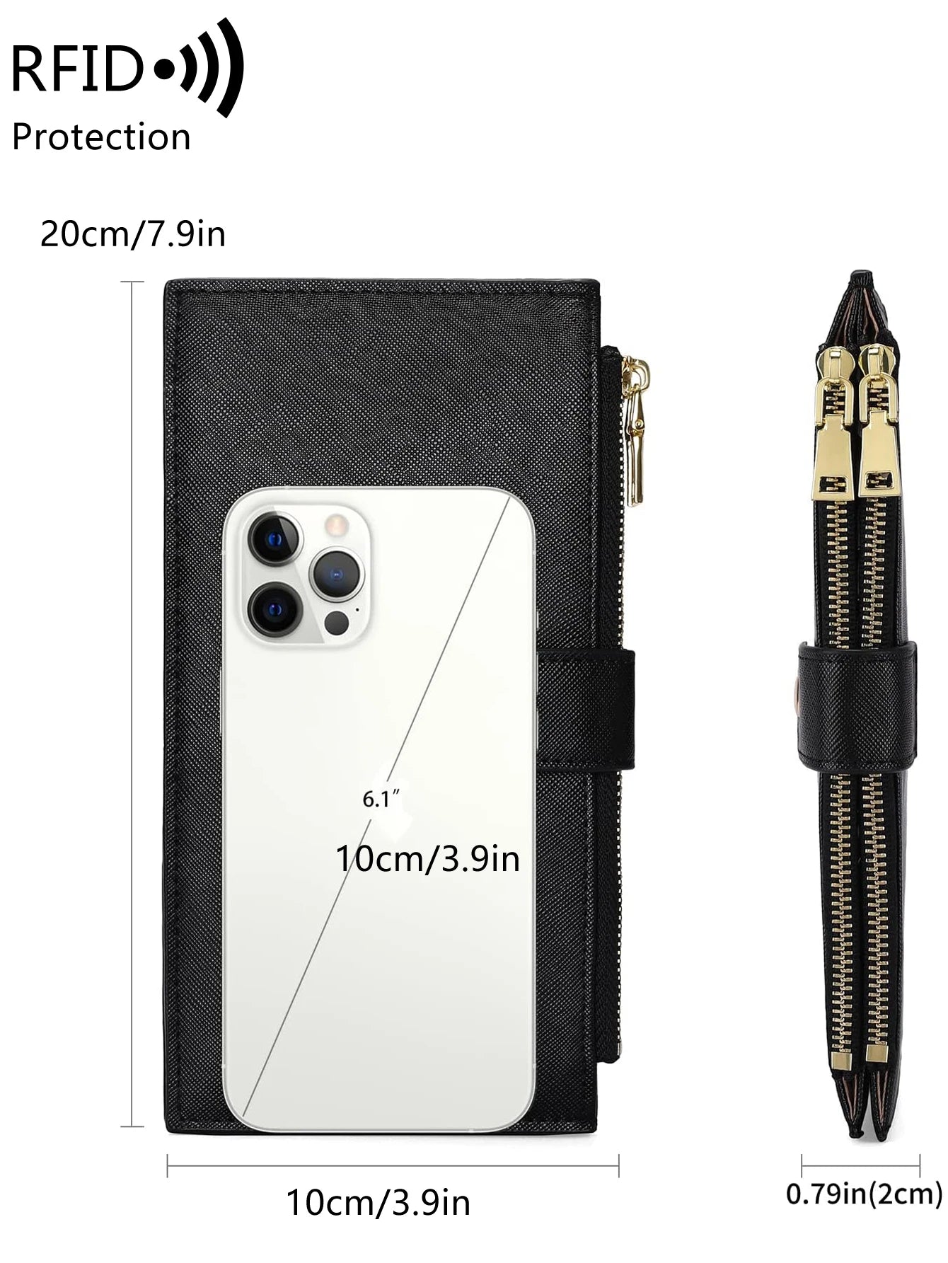 RFID Women's Long Wallet – Double Zipper Bifold Multi-Card Holder