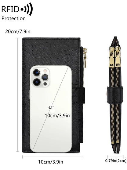 RFID Women's Long Wallet – Double Zipper Bifold Multi-Card Holder