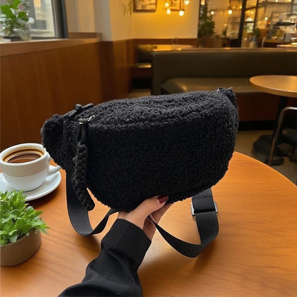 Cozy Faux Fur Waist Bag Women S Soft Winter Plush Crossbody Chest Adjustable Strap Casual Commuter