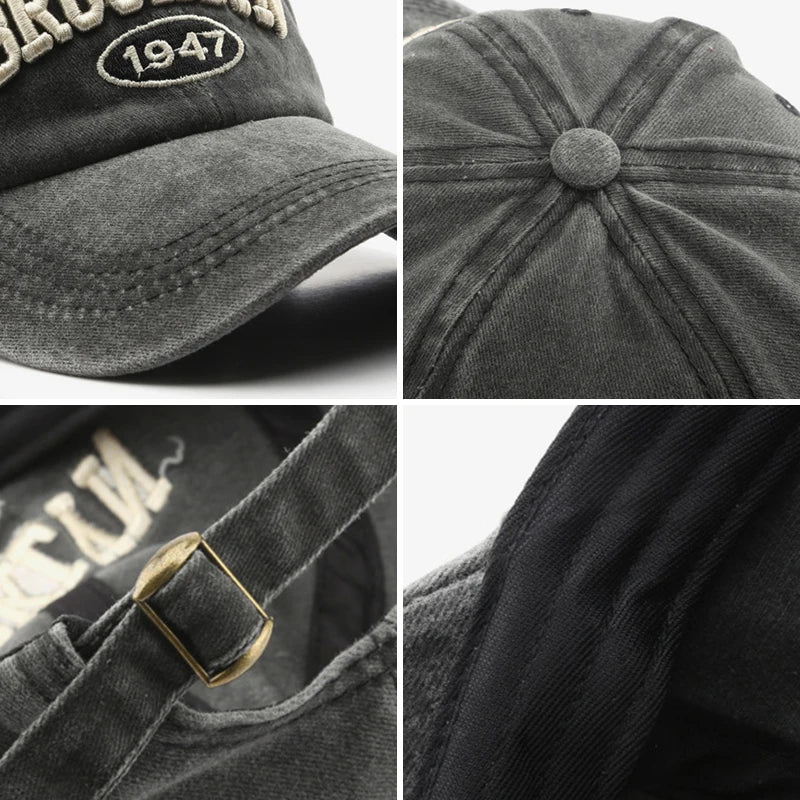 Retro Embroidered Baseball Cap – Washed Cotton Snapback Hat