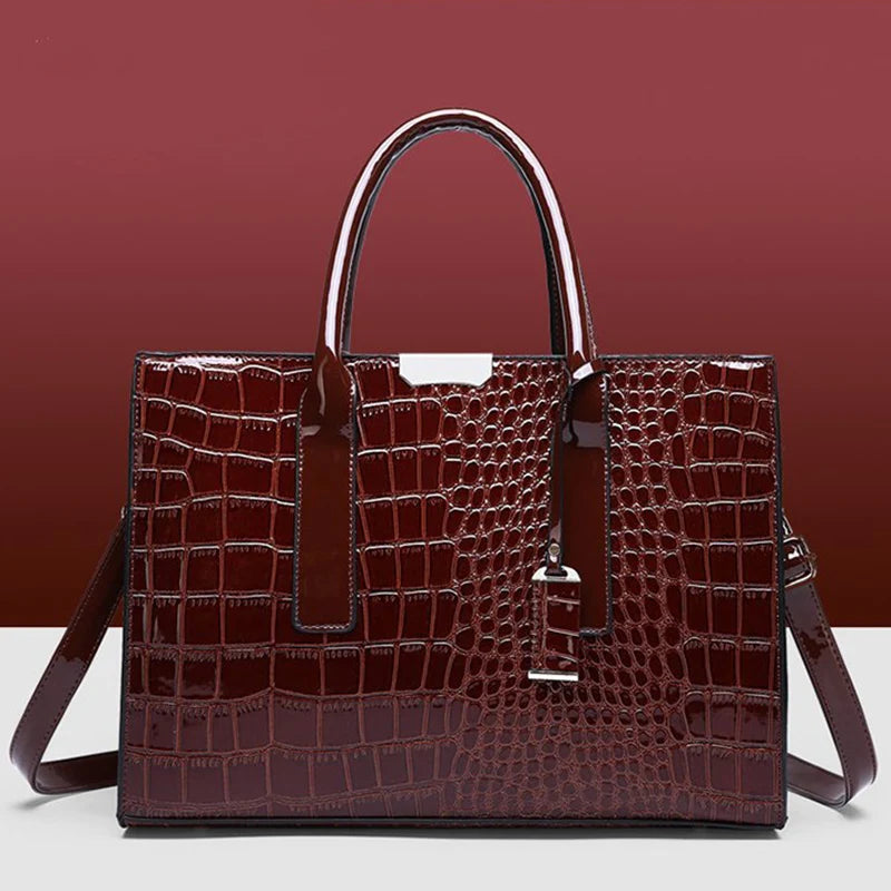 Crocodile Pattern Handbag for Women – Large Capacity PU Leather Top Handle Bag