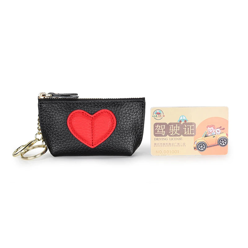 Leather Heart Coin Purse with Key Ring – Women's Mini Wallet