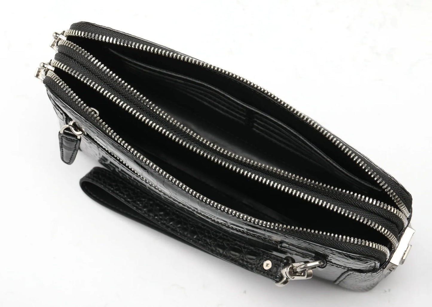 Crocodile Leather Clutch Bag for Men – Double Zipper Wristlet