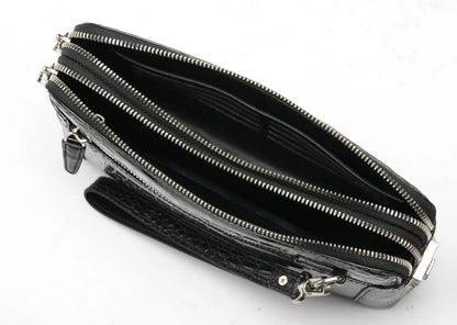 Crocodile Leather Clutch Bag for Men – Double Zipper Wristlet