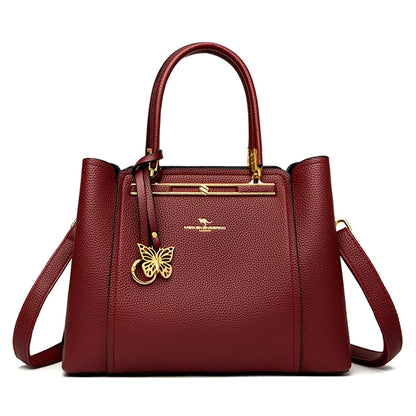 Luxury Leather Women's Handbag – 3-Layer Shoulder & Crossbody Tote