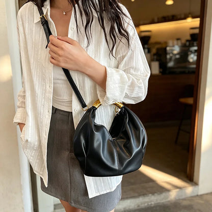 Moods Retro Gold Ring Handle Women Hobo Bag Soft Vegan Leather Shoulder Crossbody Purse Elegant