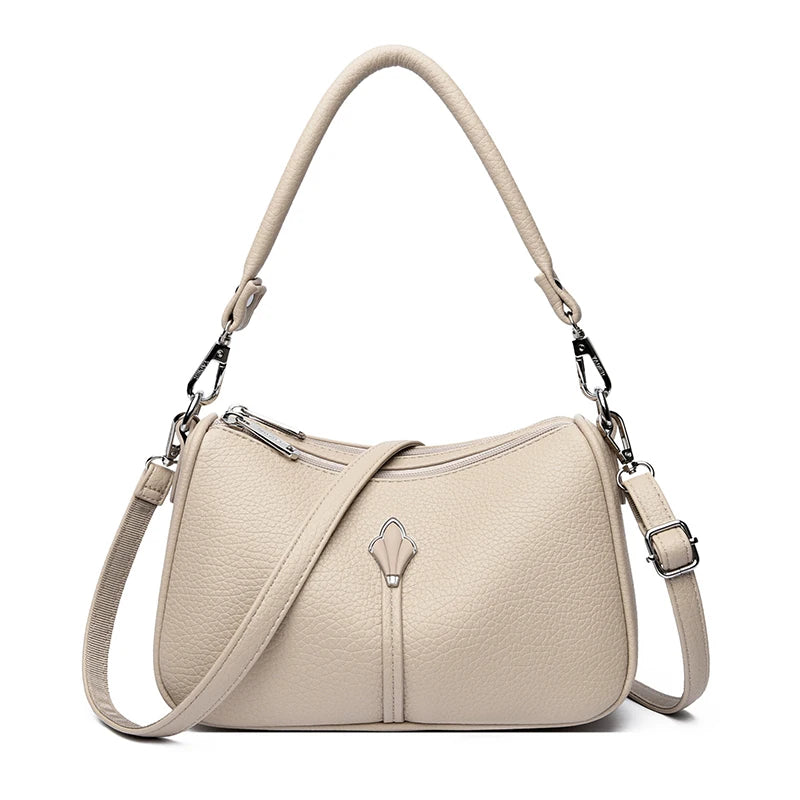 Leather Crossbody Shoulder Bag for Women – Dual-Zip Purse