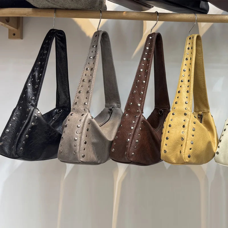 Punk Rivet Leather Shoulder Bag – Women's Underarm Hobo