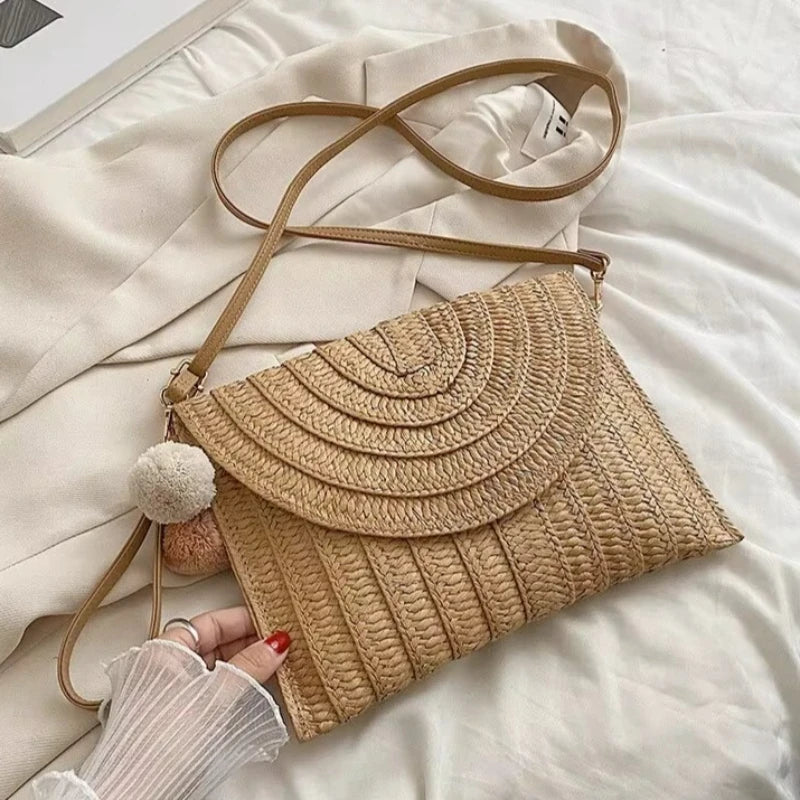Straw Woven Envelope Clutch – Women's Summer Beach Crossbody Bag