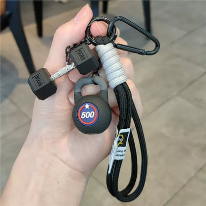Barbell Keychain Charm – Gym Dumbbell & Kettlebell Keyring