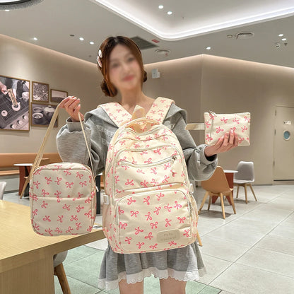 Bow Print Women's Backpack Set – Lightweight 3-Piece School Bag