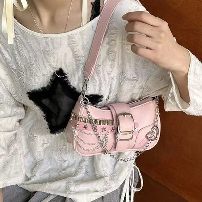 Chain Strap PU Leather Shoulder Bag – Women's Edgy Underarm Purse