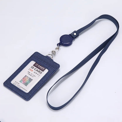 Leather ID Badge Holder with Retractable Lanyard – Card Case