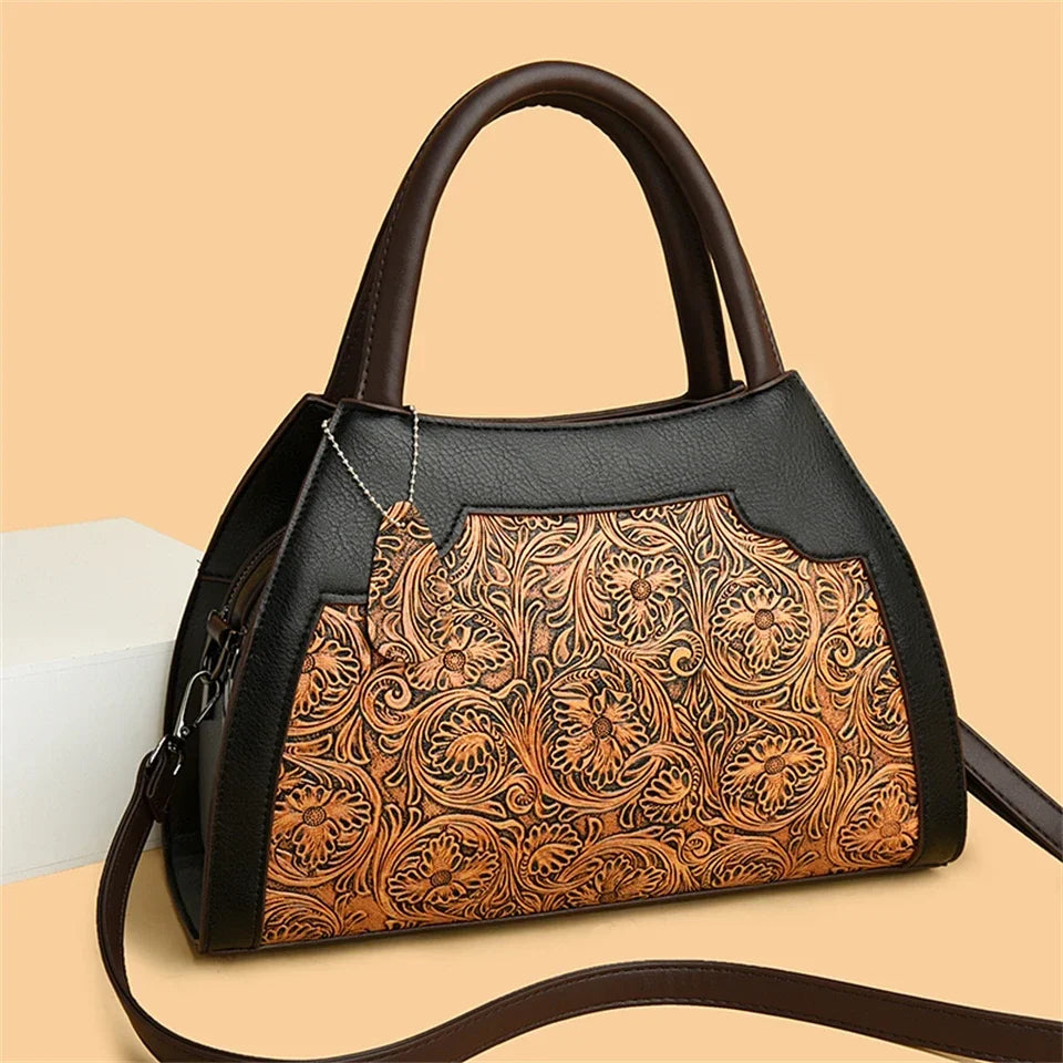 Luxury Floral Embossed Leather Handbag for Women