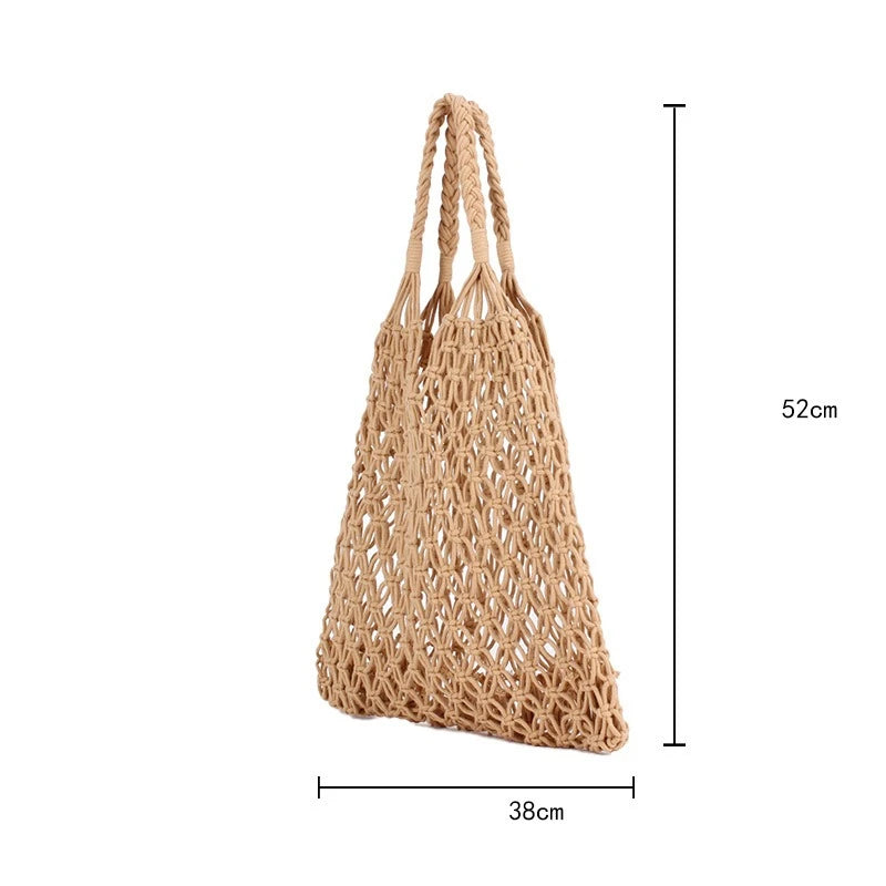 Crochet Beach Tote Bag – Boho Woven Handbag with Inner Pouch