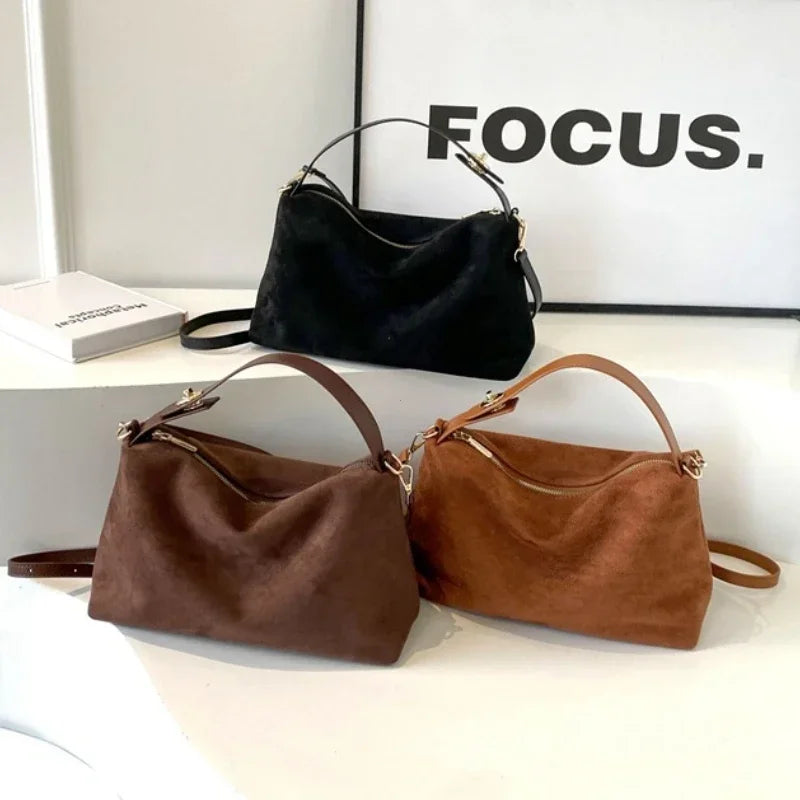 Retro Frosted Crossbody Bag Large Capacity Shoulder Tote for Women