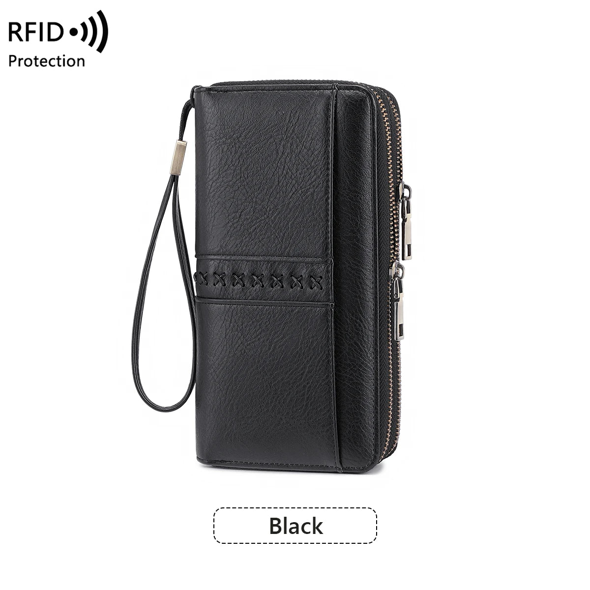 RFID Women's Long Wallet – Double Zipper Large Capacity Wristlet