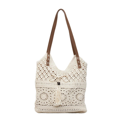 Women's Crochet Tote Bag – Boho Beach Shoulder Bag with Tassel