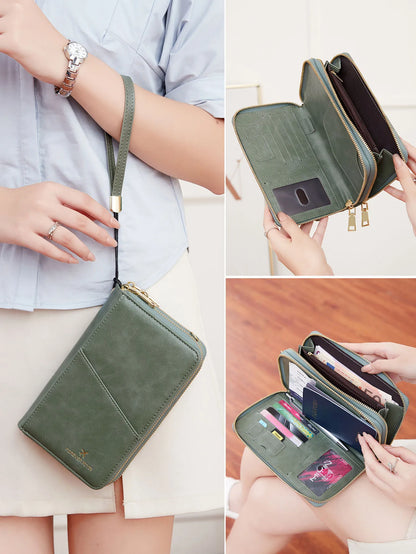 RFID Blocking Travel Passport Wallet – Large Capacity Double Zipper Organizer