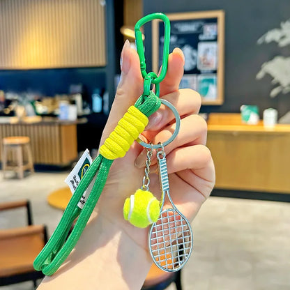 Tennis Racket Keychain – Handwoven Rope Bag Charm & Key Ring