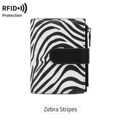 RFID Anti-Theft Women's Wallet – Retro Trifold Coin Purse with Zipper Closure