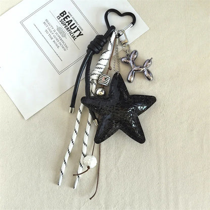 Y2K Star Keychain & Bag Charm – Leather Rope Pendant Keyring