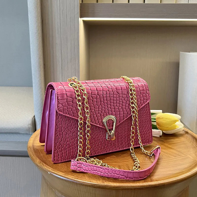 Crocodile Chain Crossbody Bag for Women – Square PU Leather Purse