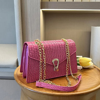 Crocodile Chain Crossbody Bag for Women – Square PU Leather Purse