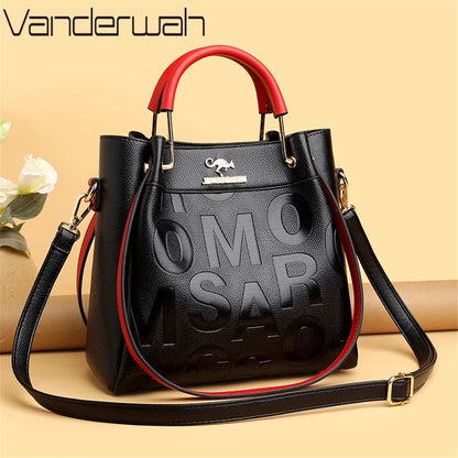 Letter-Embossed PU Leather Women's Handbag – 3-Layer Luxury Tote