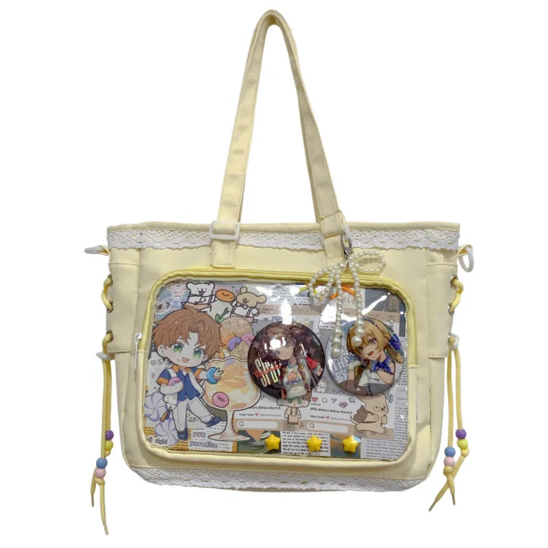 Anime Ribbon Shoulder Bag Large Capacity Cute Soft Girl Tote Handle Comfortable Versatile Texture