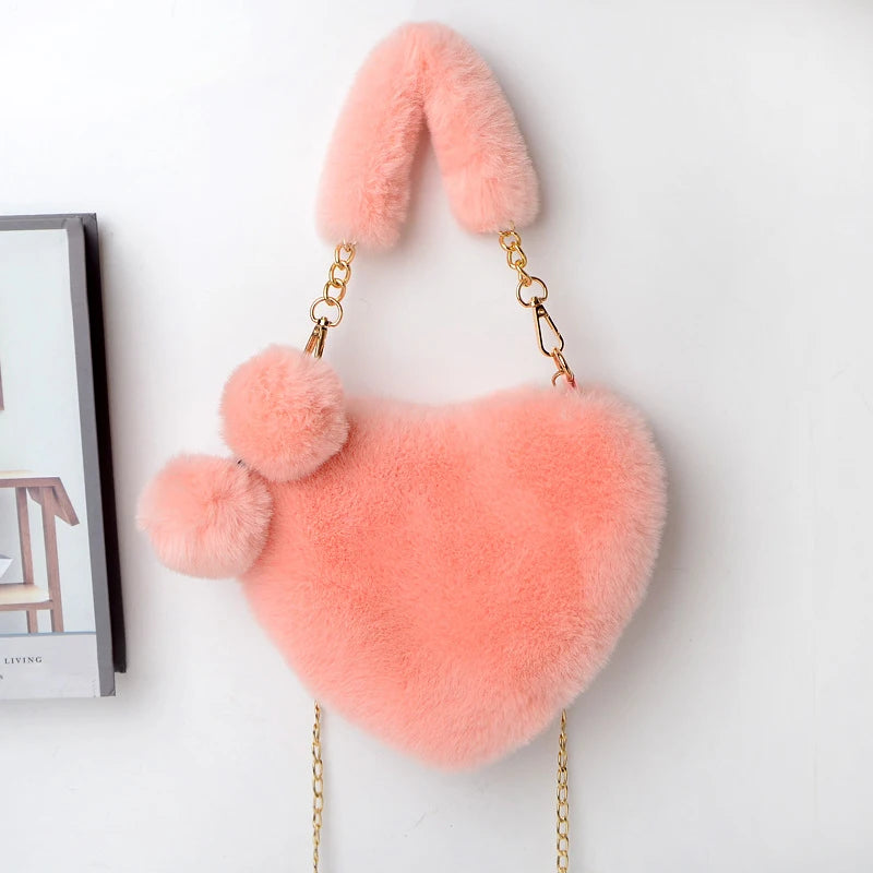 Heart-Shaped Plush Purse – Fluffy Crossbody Bag, Multiple Styles
