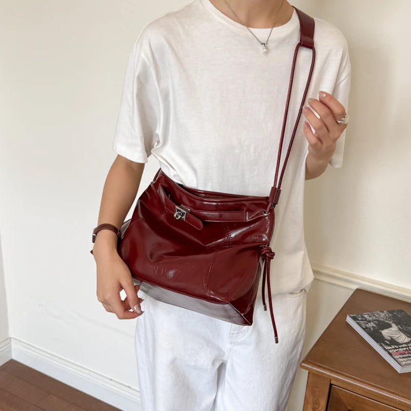 Moods Commuter Shoulder Crossbody Bags Women Waxed Pu Leather Solid Color Large Capacity Shopper