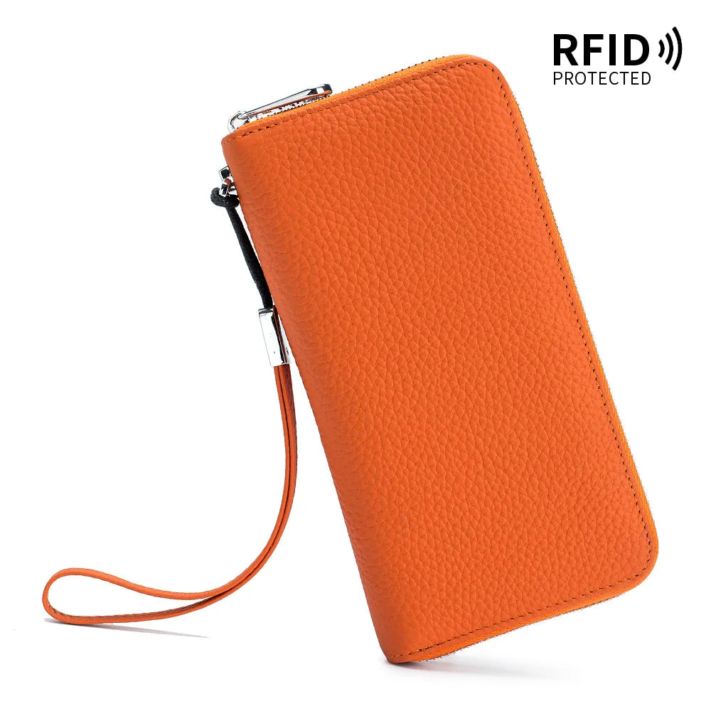 RFID Blocking Genuine Leather Long Wallet for Women