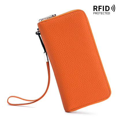 RFID Blocking Genuine Leather Long Wallet for Women