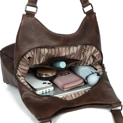 3-Layer Soft Leather Hobo Tote Bag for Women – Large Shoulder Handbag