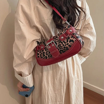 Retro Leopard Print Shoulder Bag for Women – Soft PU Underarm Handbag