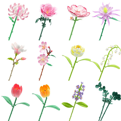 Flower Bouquet Building Blocks MOC Set – Tulip, Peony, Rose & More