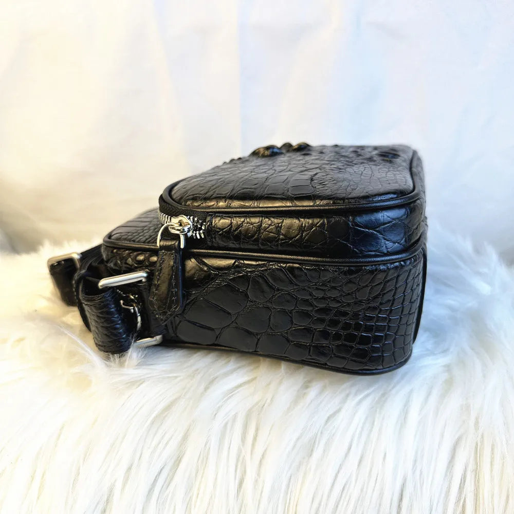 Crocodile Leather Cross-Body Bag for Men – Zipper Shoulder Wallet