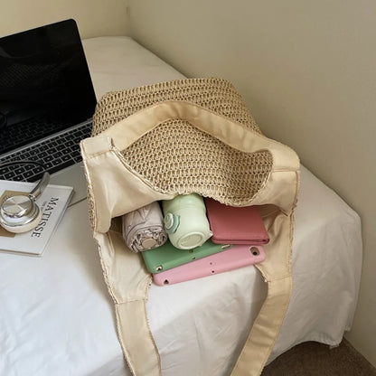 Woven Straw Beach Tote Bag for Women – Large Capacity Shoulder Bag