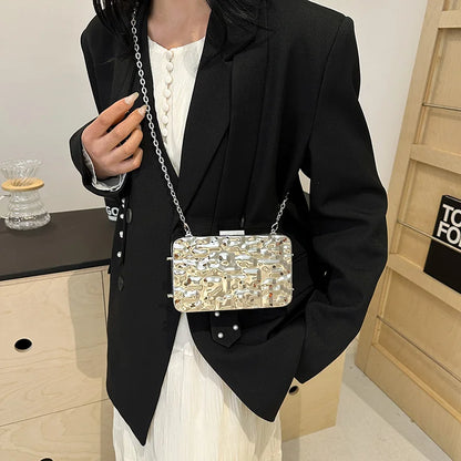 Moods Luxury Golden Evening Bags Women Wedding Dinner Party Chain Shoulder Cross Body Bag Designer