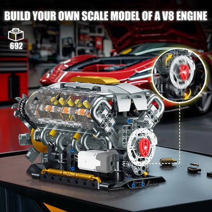 Electric V8 Engine Building Blocks Set – 692pcs Motorized Model Kit