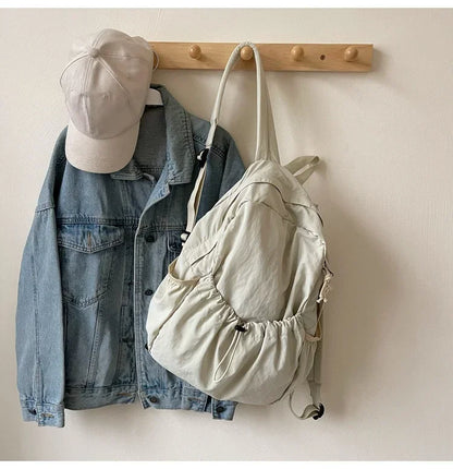 Korean Casual Backpack for Women – Large Capacity Pleated School Bag