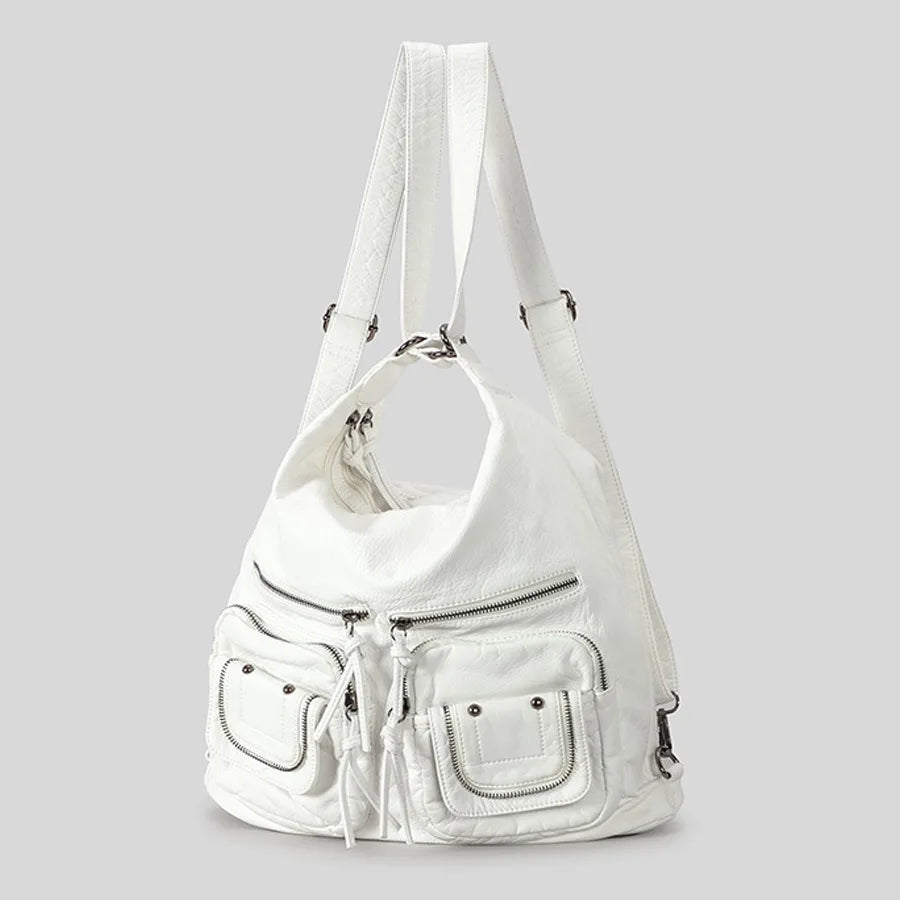 Vintage Women Shoulder Bags Y2k Multiple Pockets Backpacks Luxury Soft Pu Leather Underarm Bag Large