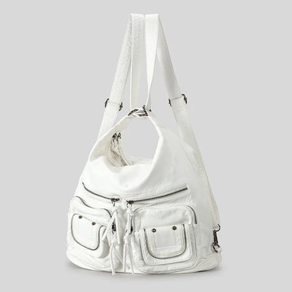 Vintage Women Shoulder Bags Y2k Multiple Pockets Backpacks Luxury Soft Pu Leather Underarm Bag Large